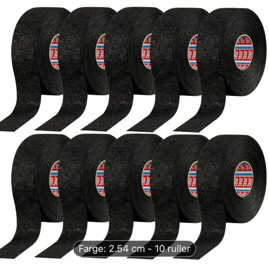 10 Ruller Kabelteip – 19mm x 10m Svart Stoffteip for Bil og Elektriske Ledninger