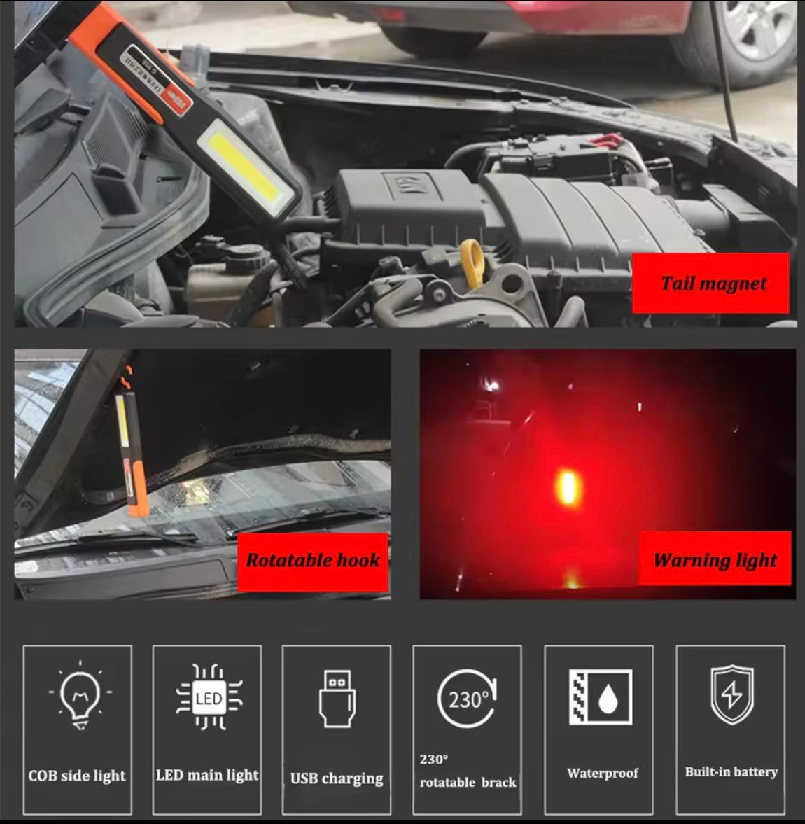 Kraftig Magnetisk Arbeidslys – Oppladbar og Vanntett