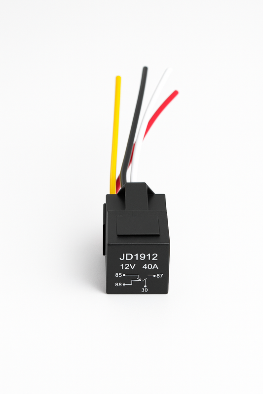 Bilrelé 12V 40A med sokkel – JD1912 / JD1914 (4/5-pins)
